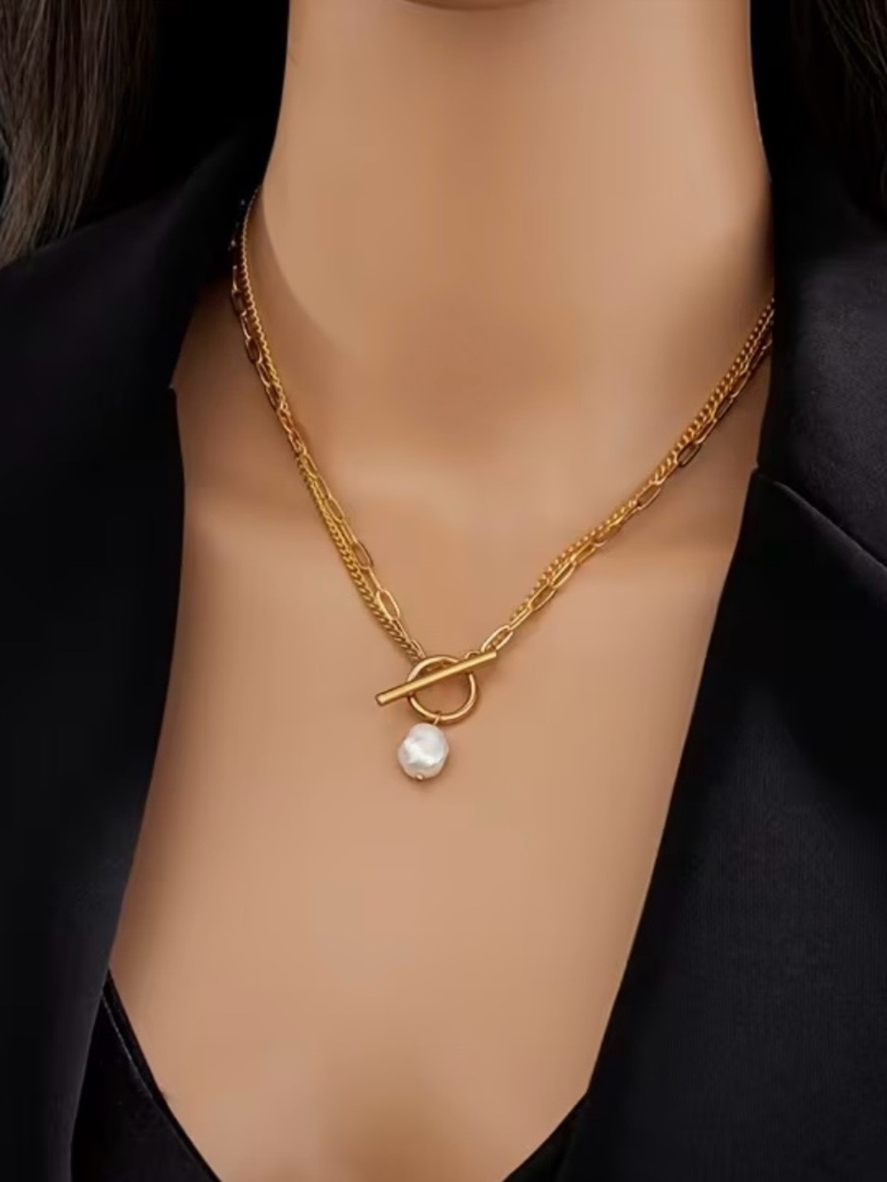14k Gold Pearl Toggle Pendant Necklace - Women's Jewelry